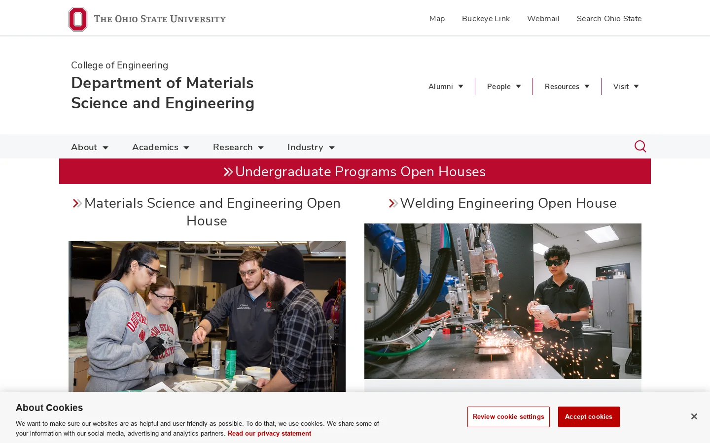 Department of Materials Science and Engineering Homepage screenshot