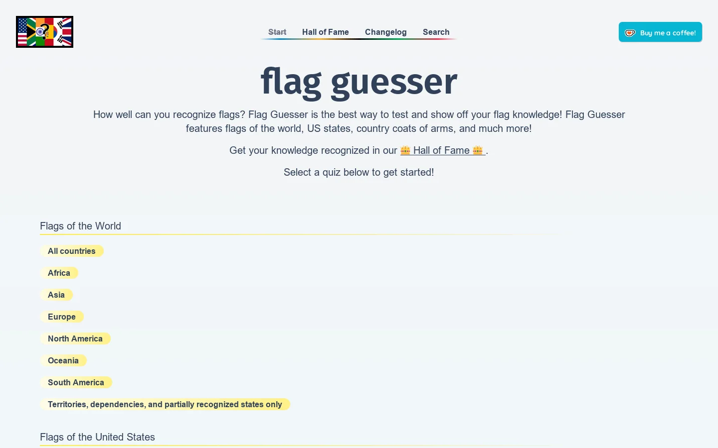 Flag Guesser Homepage screenshot