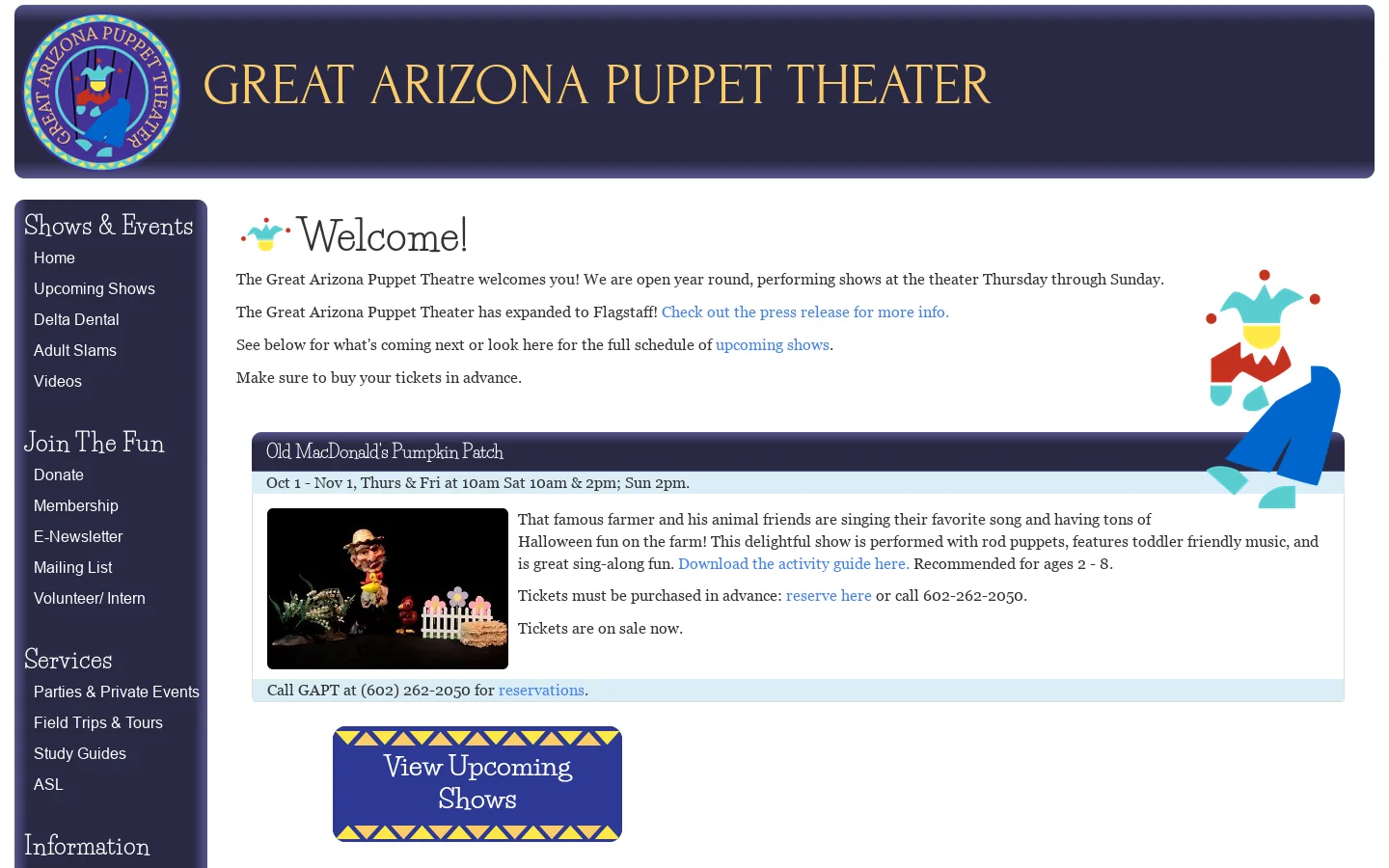 Great Arizona Puppet Theater - Home Homepage screenshot