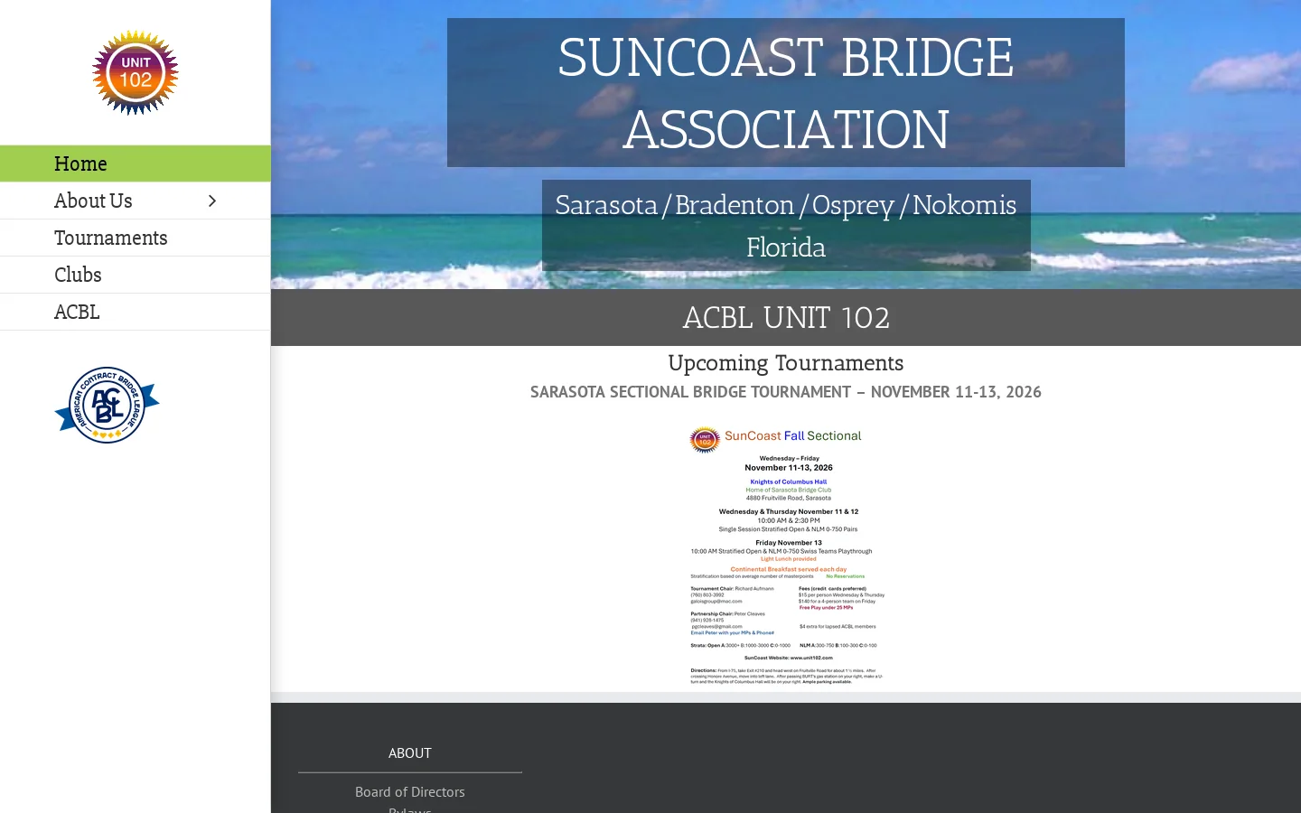 Home - SUNCOAST BRIDGE ASSOCIATION Homepage screenshot