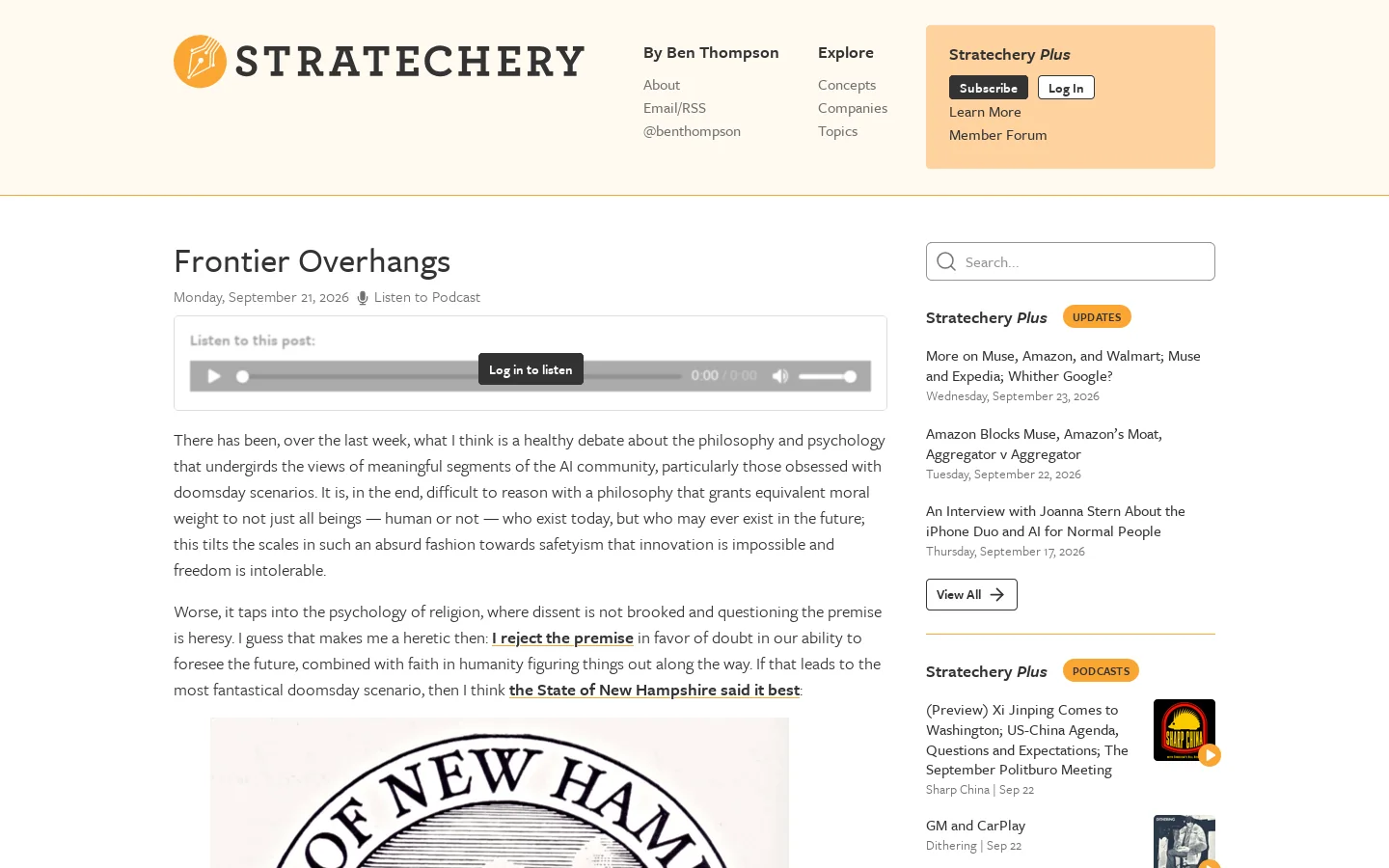 Stratechery by Ben Thompson Homepage screenshot