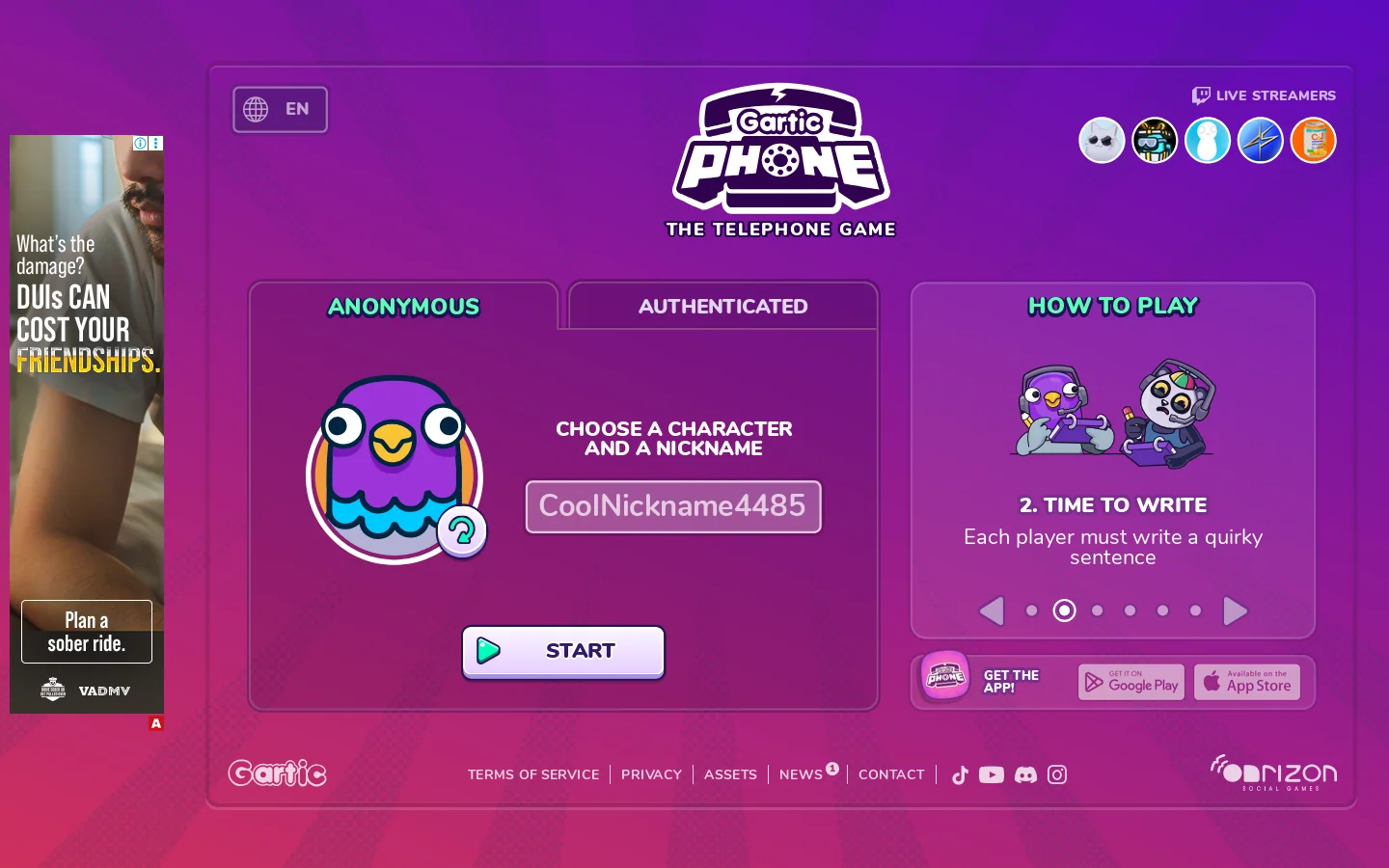 Gartic Phone Homepage screenshot