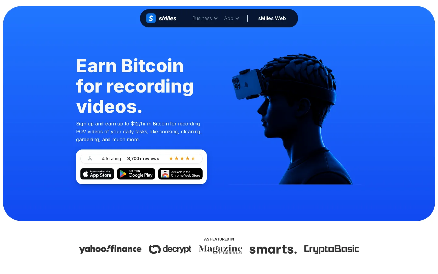 sMiles: Bitcoin Rewards Homepage screenshot