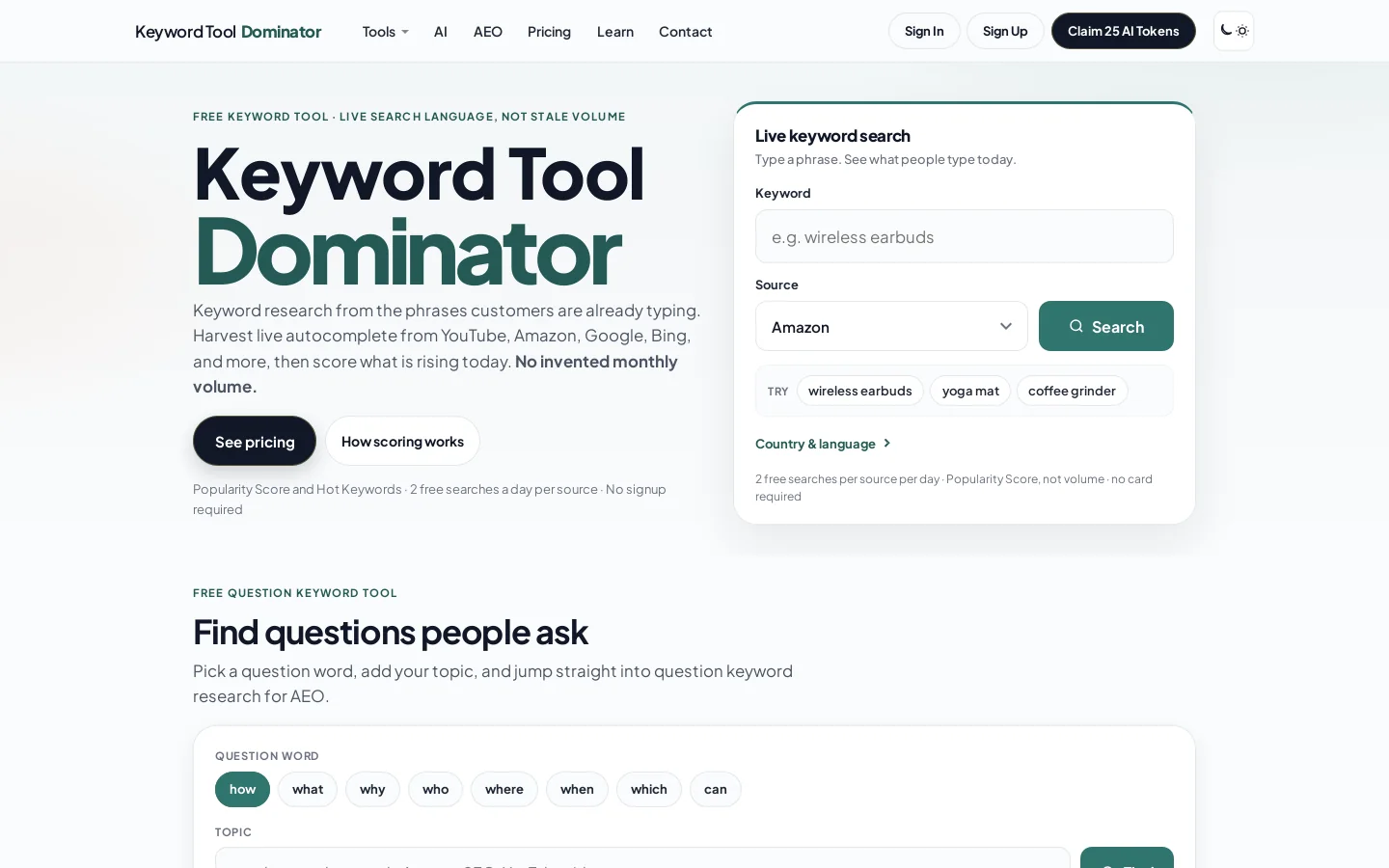 Keyword Tool Dominator Homepage screenshot