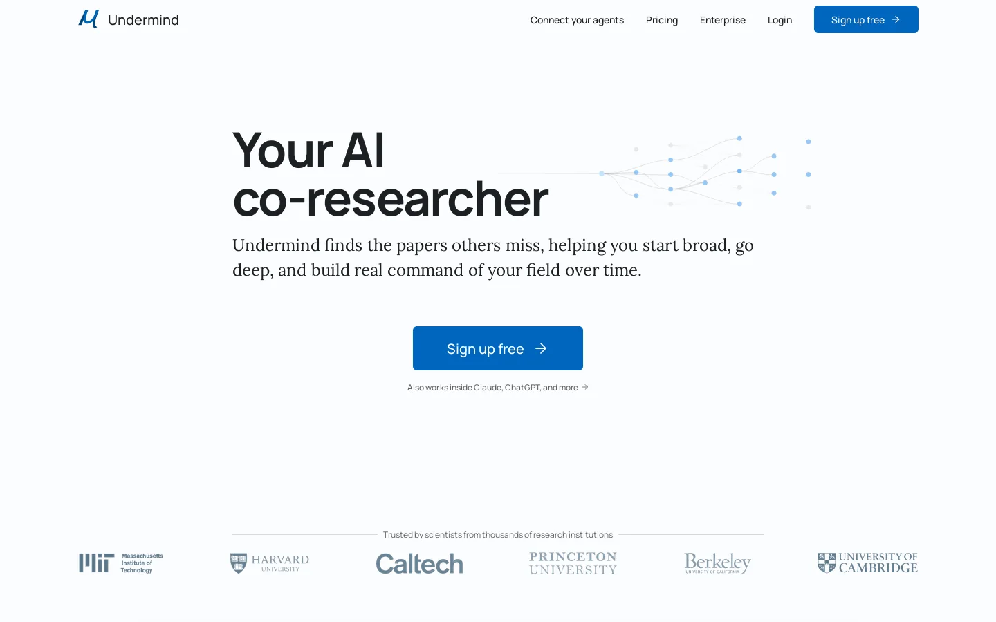 Undermind Homepage screenshot