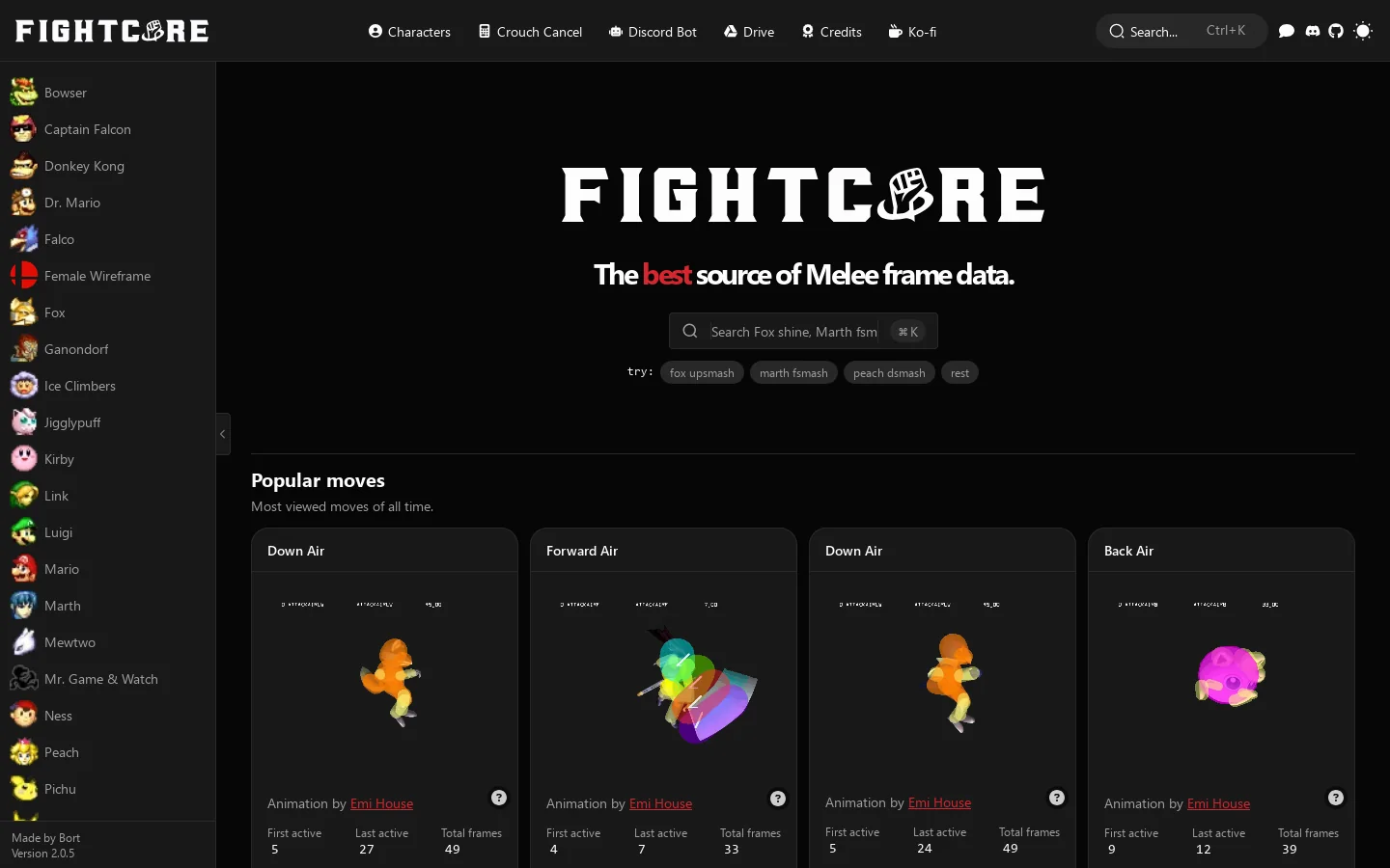 FightCore Homepage screenshot