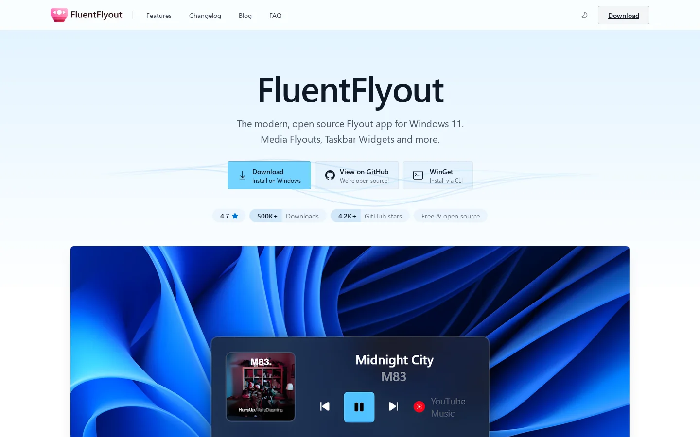 FluentFlyout Homepage screenshot