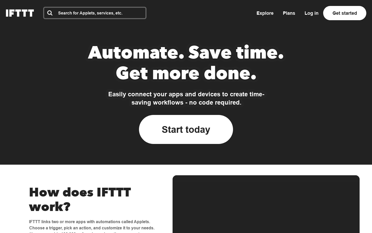 IFTTT Homepage screenshot