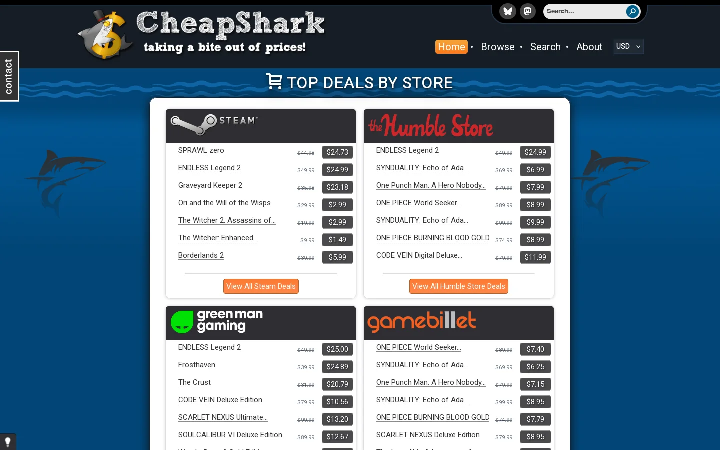 CheapShark Homepage screenshot