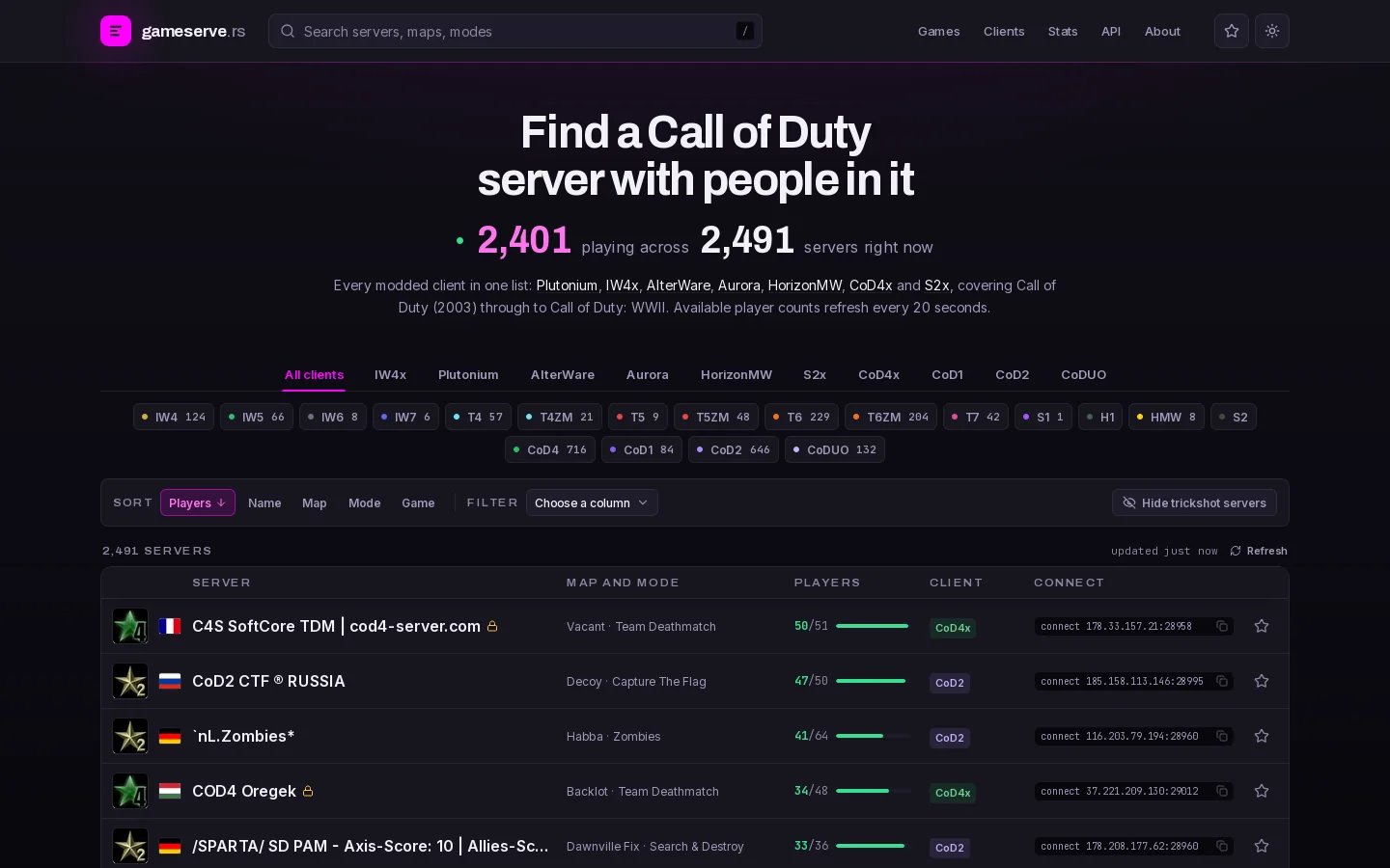 GameServe.rs Homepage screenshot