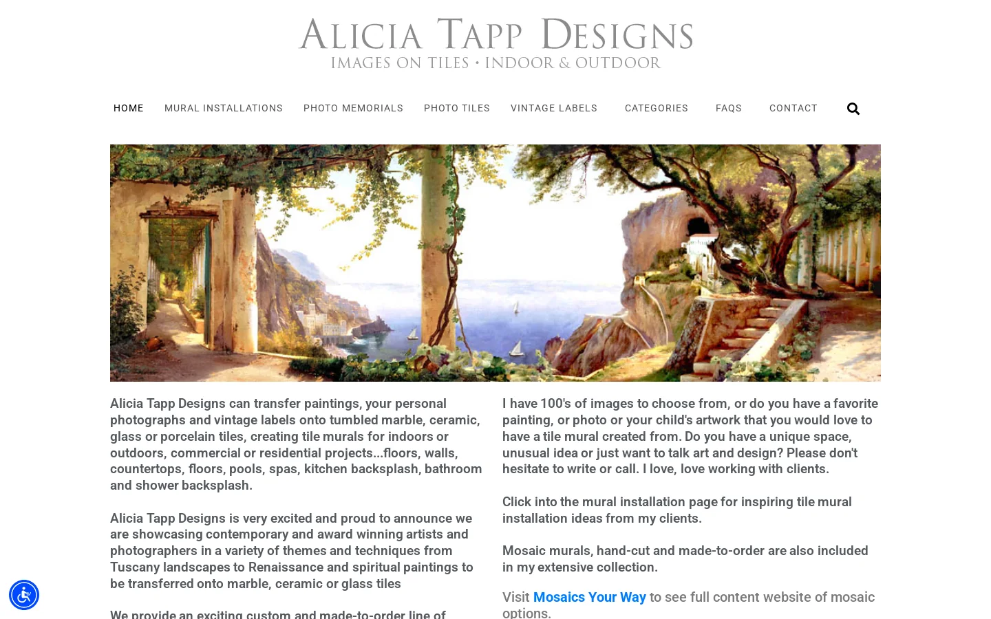 Tile Murals, Custom Designed Tiles, Printed Tiles. Homepage screenshot