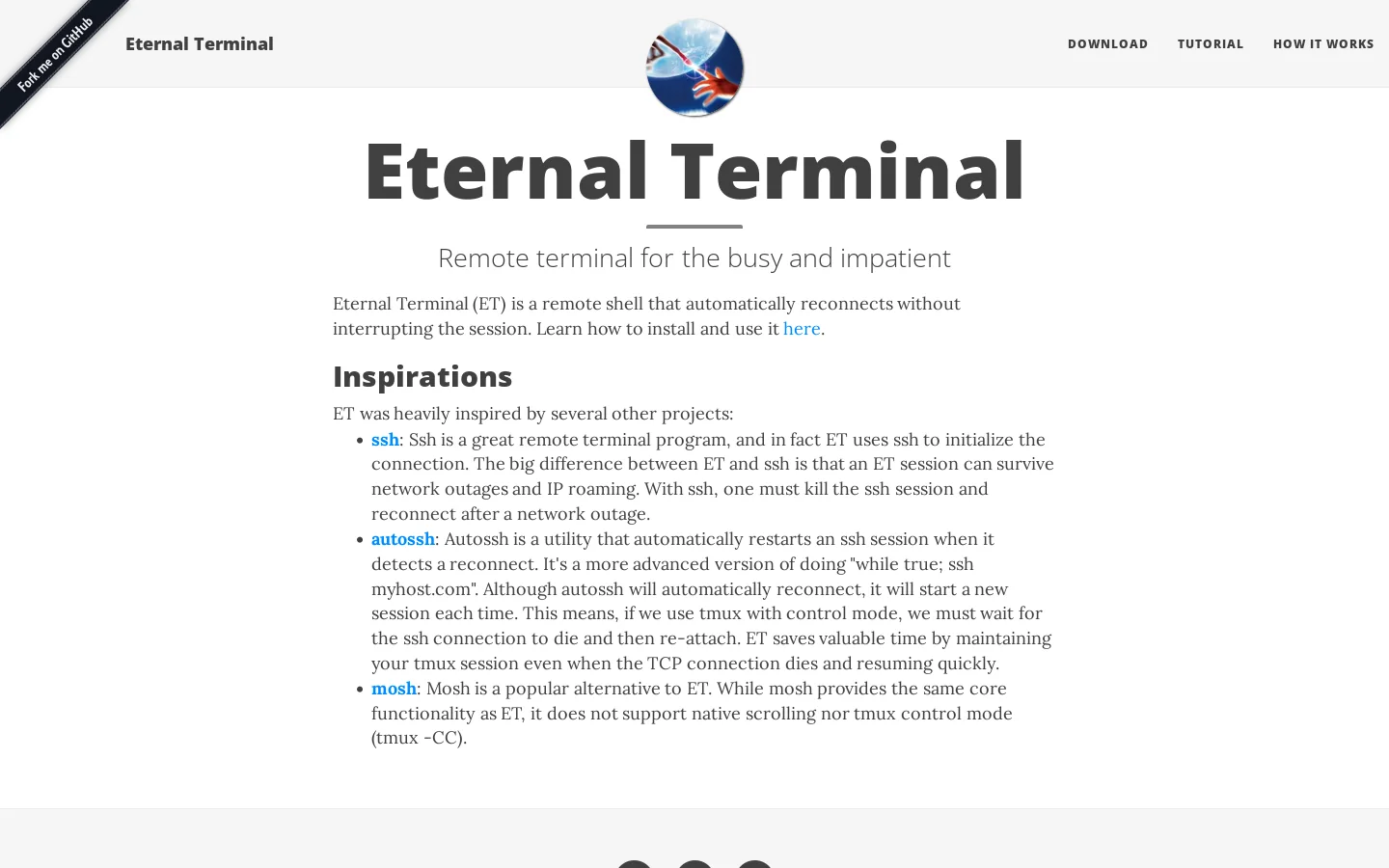 Eternal Terminal Homepage screenshot
