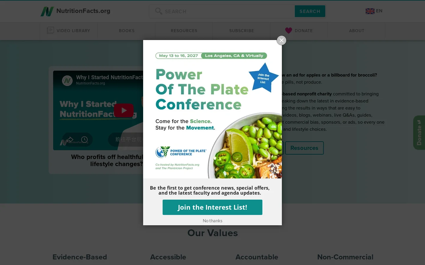 NutritionFacts.org Homepage screenshot