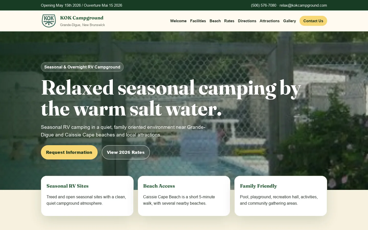 KOK Campground Homepage screenshot