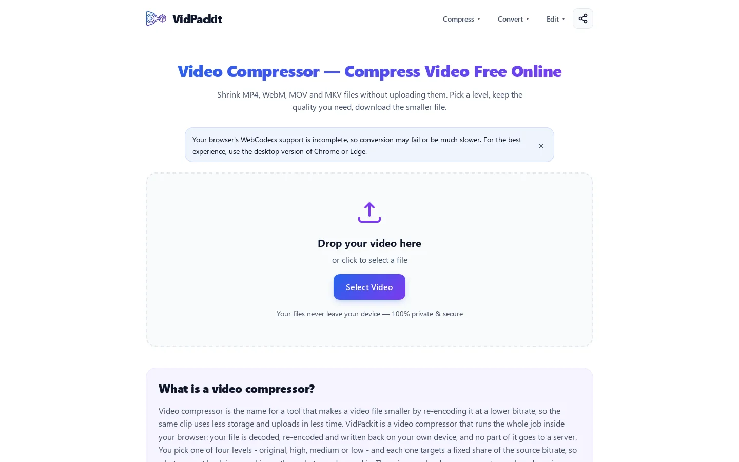 VidPackit Homepage screenshot