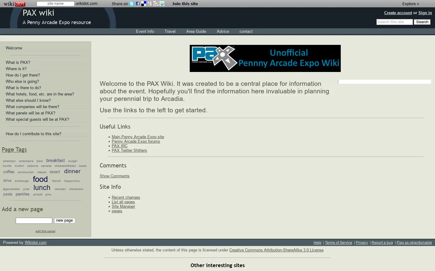 PAX wiki Homepage screenshot