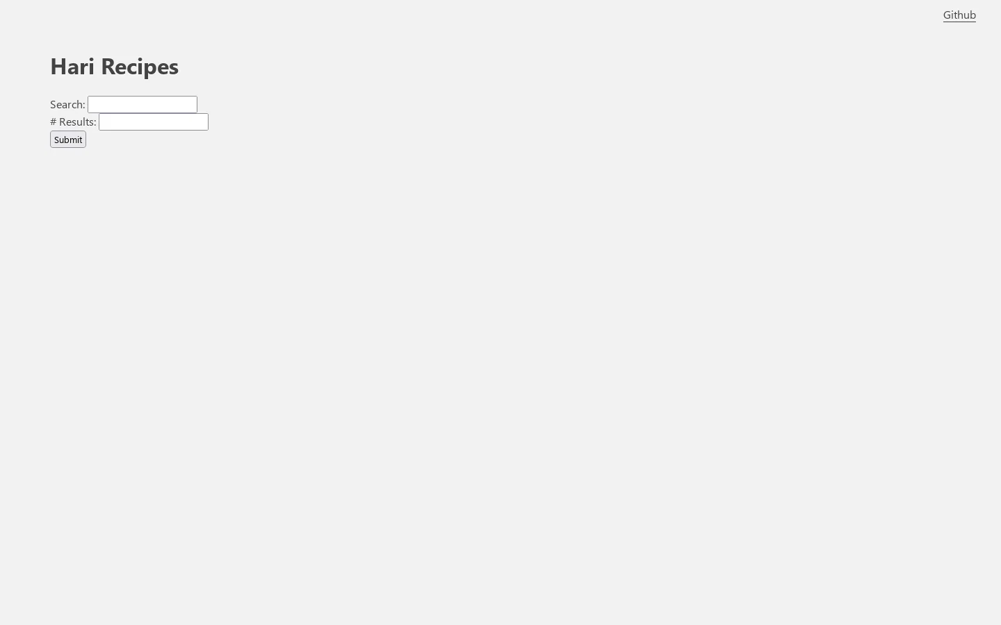 Hari Recipes Homepage screenshot