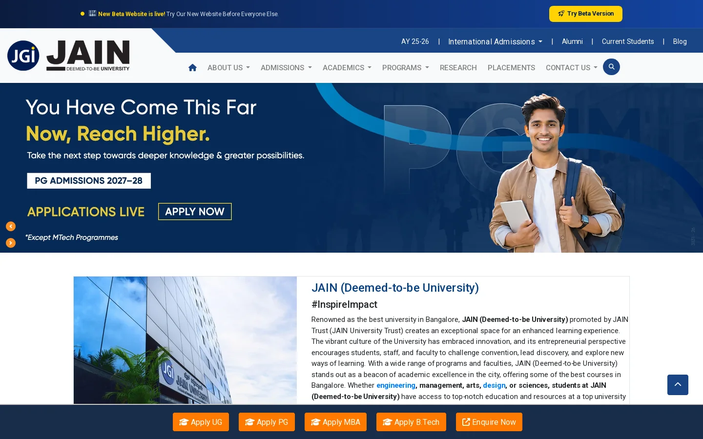 Best University in Bangalore | JAIN (Deemed-to-be University) Homepage screenshot
