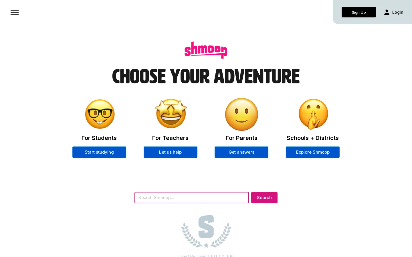 Shmoop Homepage screenshot