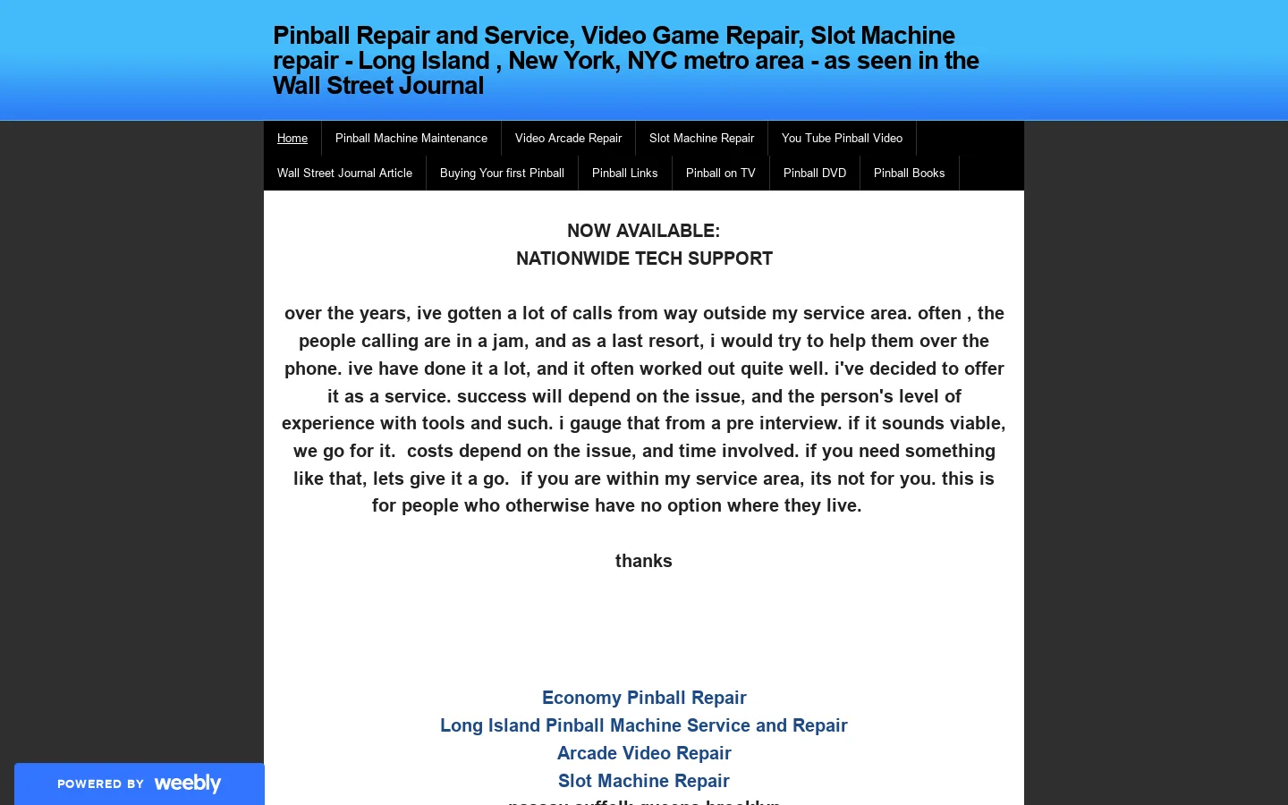 Economy Pinball Repair Homepage screenshot