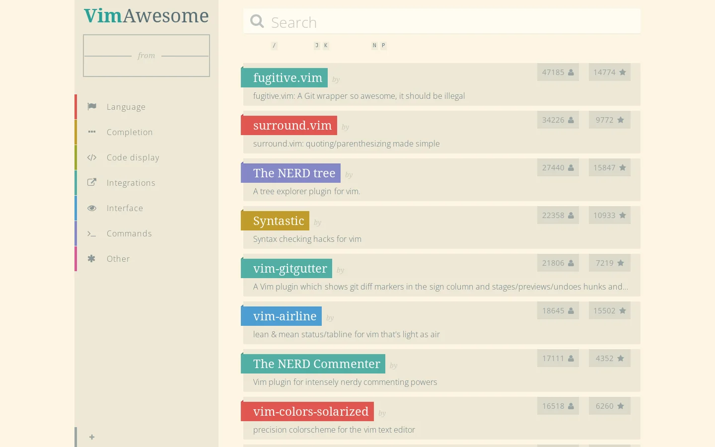 Vim Awesome Homepage screenshot