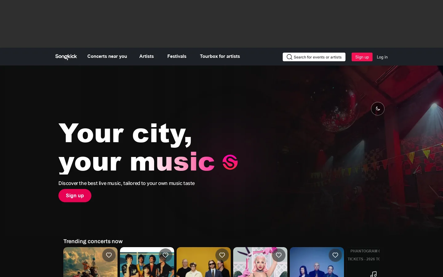 Songkick Homepage screenshot