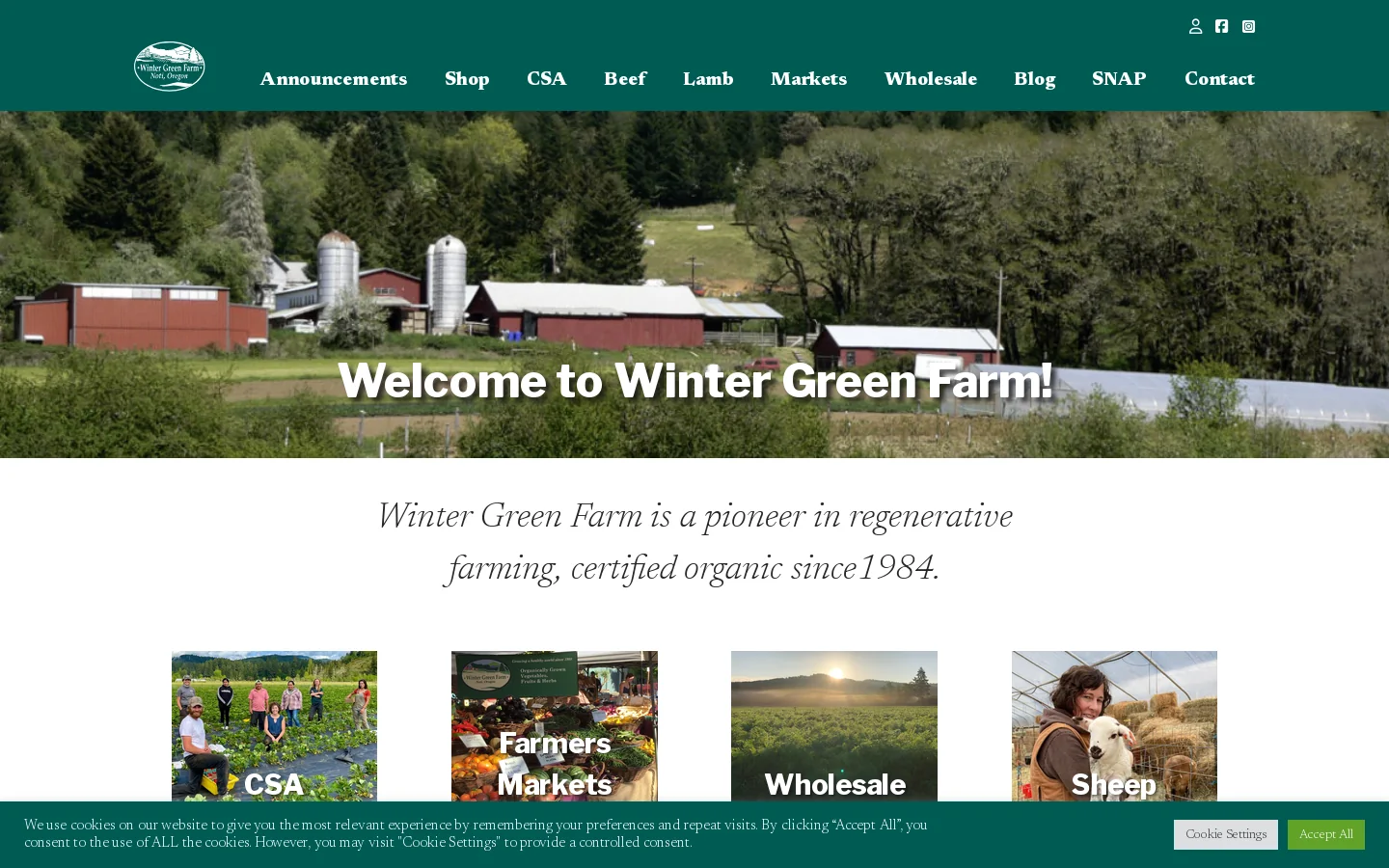 Winter Green Farm Homepage screenshot