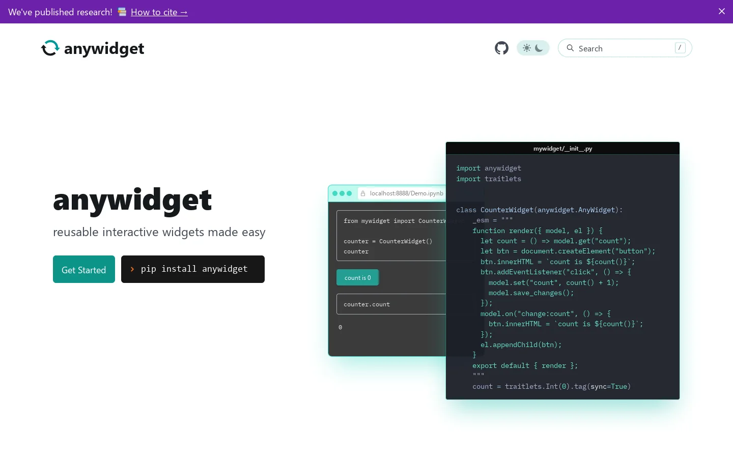 anywidget Homepage screenshot
