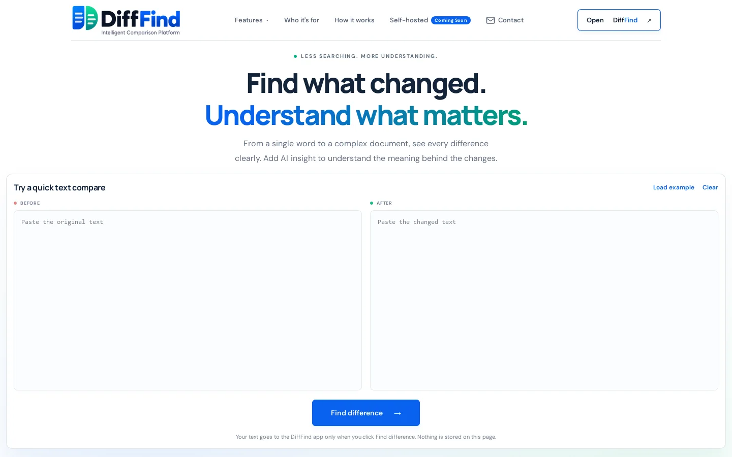 DiffFind Homepage screenshot