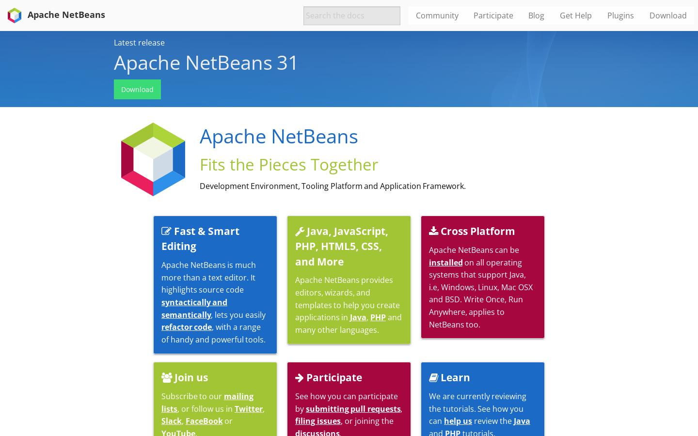 Welcome to Apache NetBeans Homepage screenshot