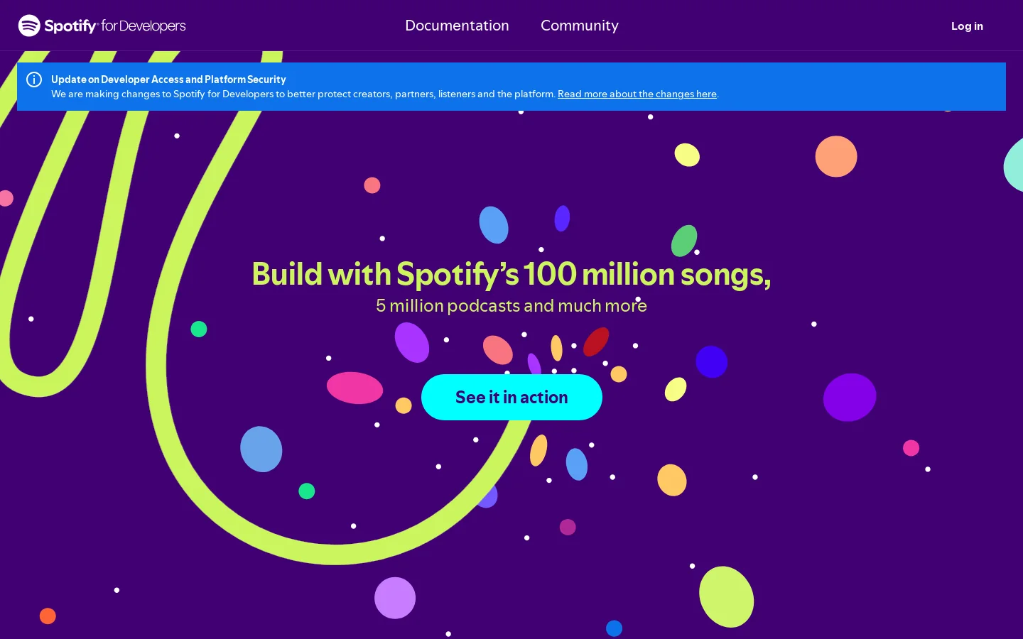 Home | Spotify for Developers Homepage screenshot
