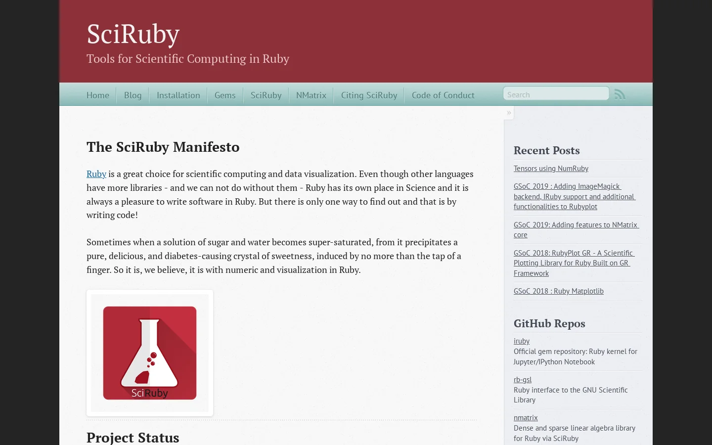 SciRuby Homepage screenshot