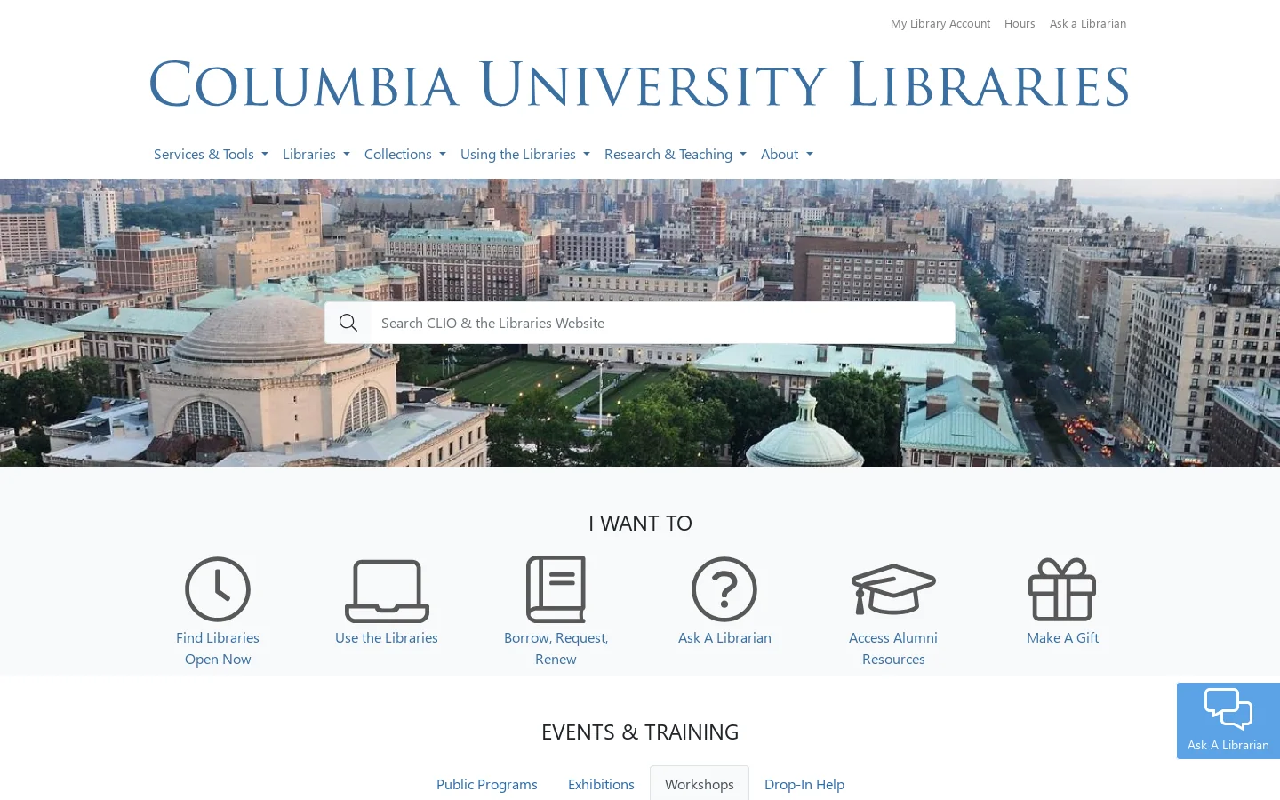 Libraries Home | Columbia University Libraries Homepage screenshot