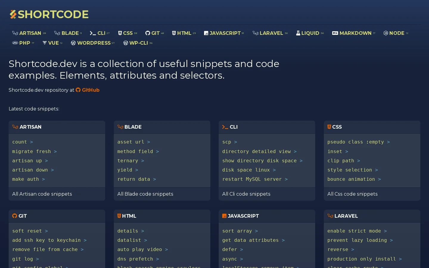 shortcode.dev Homepage screenshot