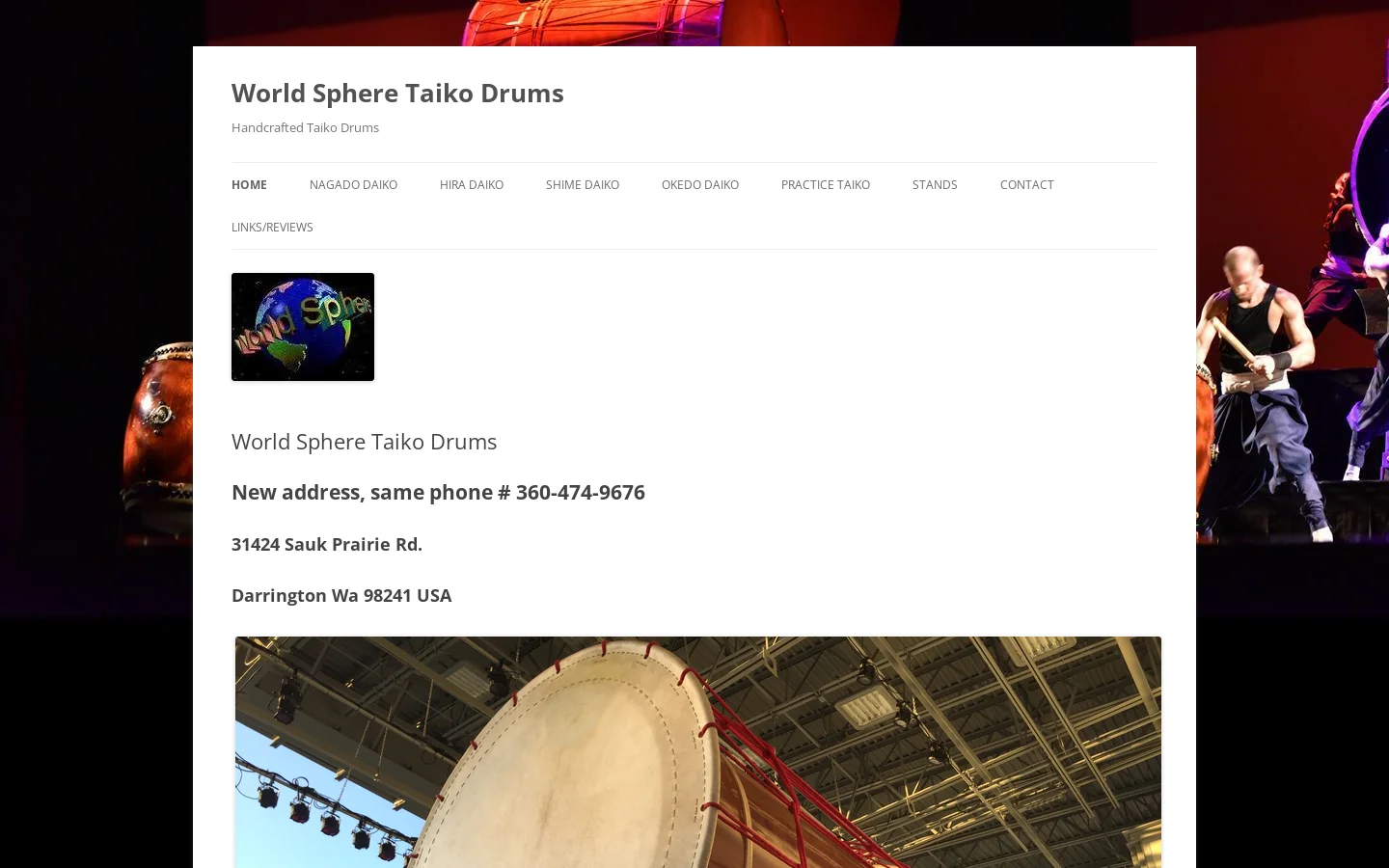 World Sphere Taiko Drums Homepage screenshot