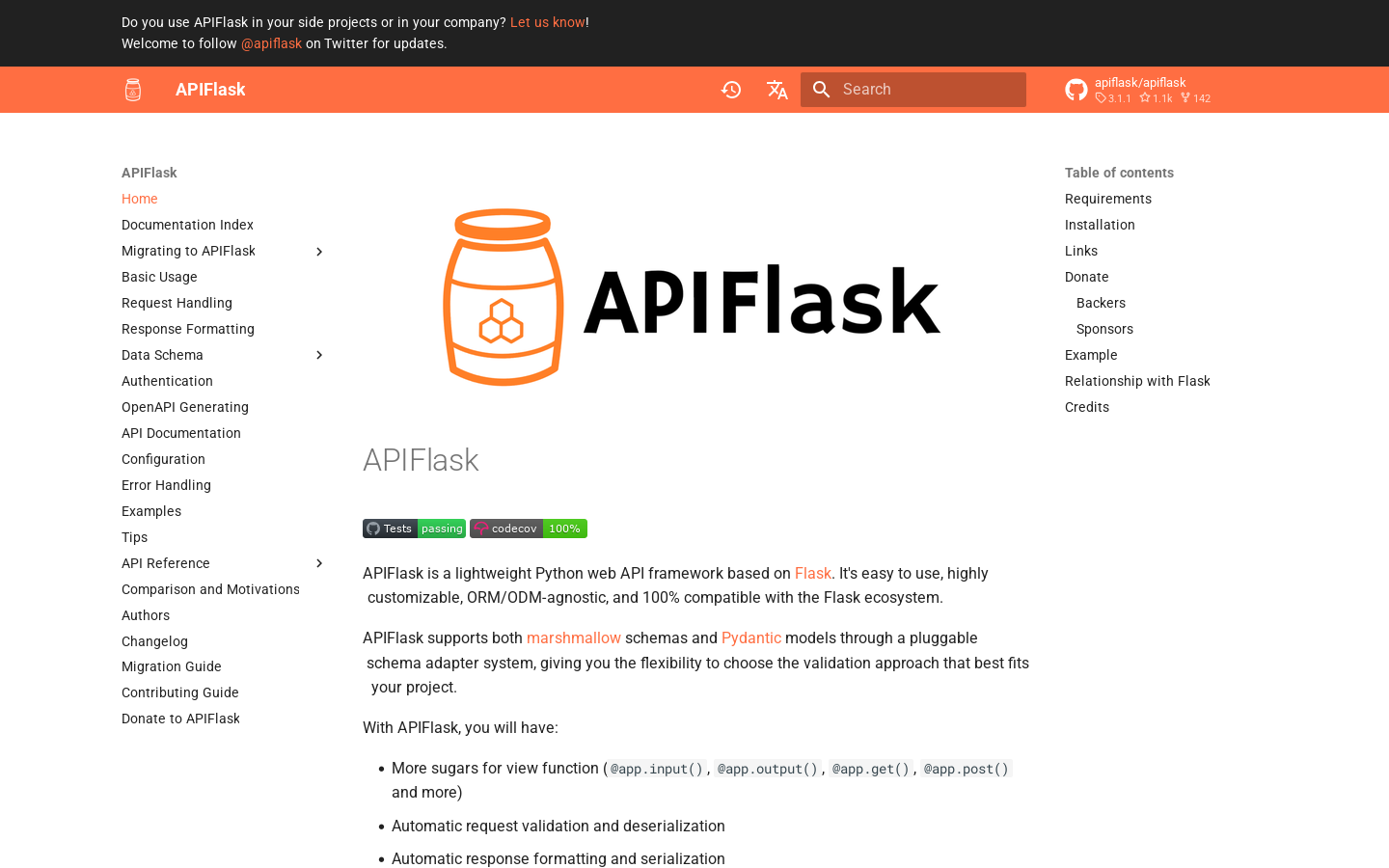 APIFlask Homepage screenshot