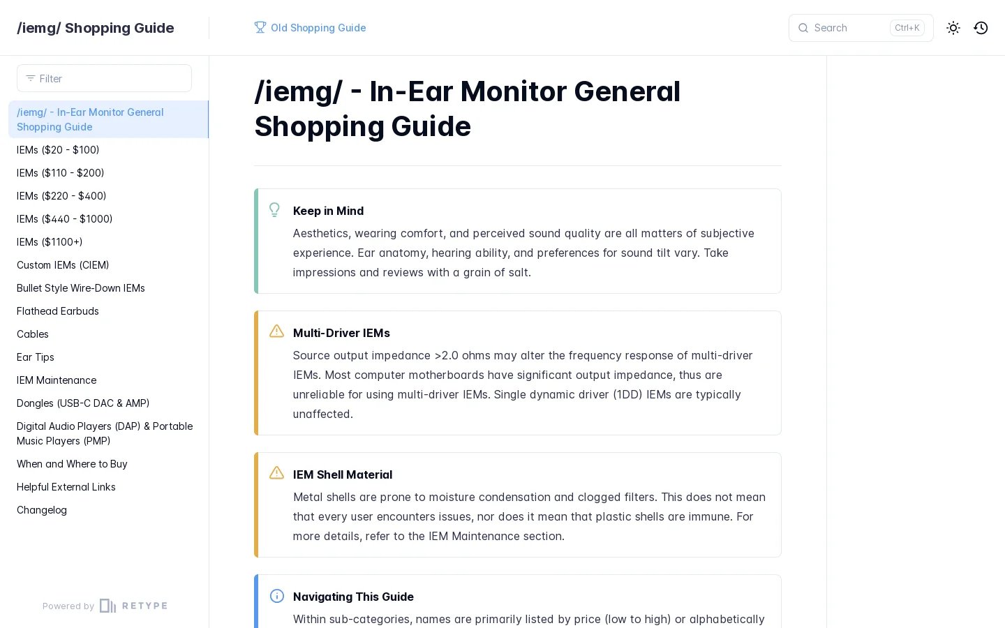 /iemg/ - In-Ear Monitor General Shopping Guide Homepage screenshot