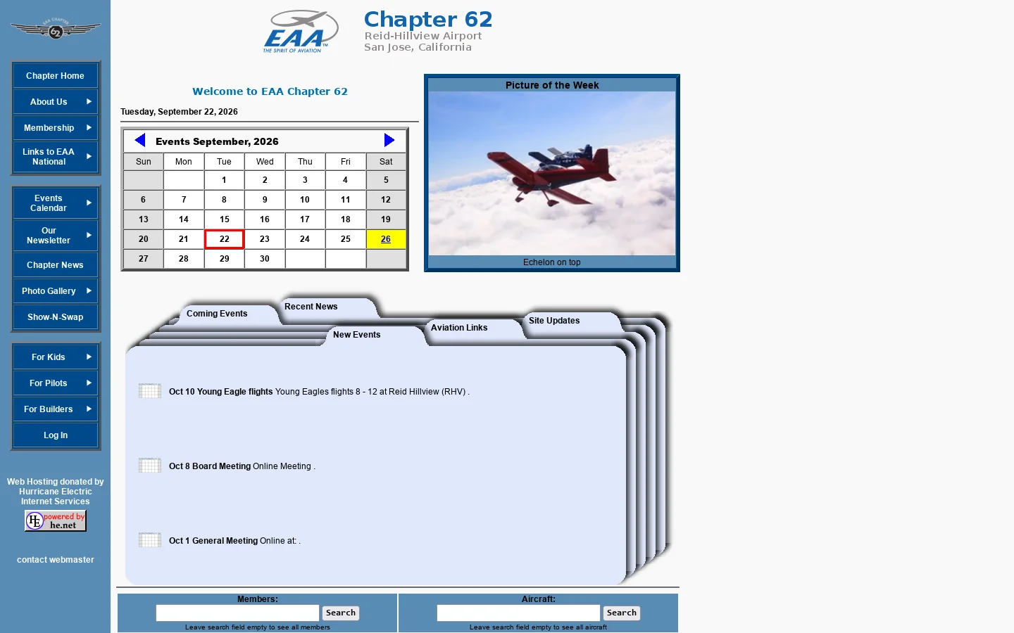 EAA Chapter 62 Homepage screenshot