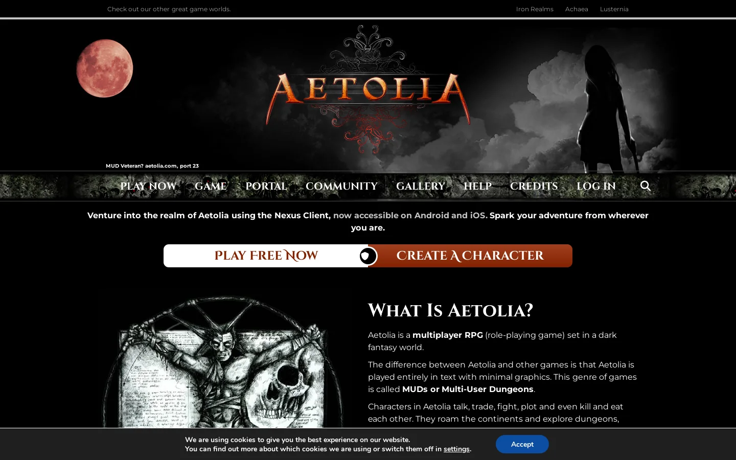 Aetolia, the Midnight Age Homepage screenshot