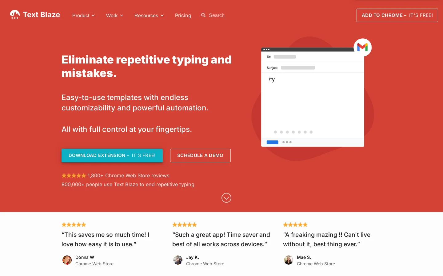 Text Blaze: Snippets and Templates for Chrome Homepage screenshot