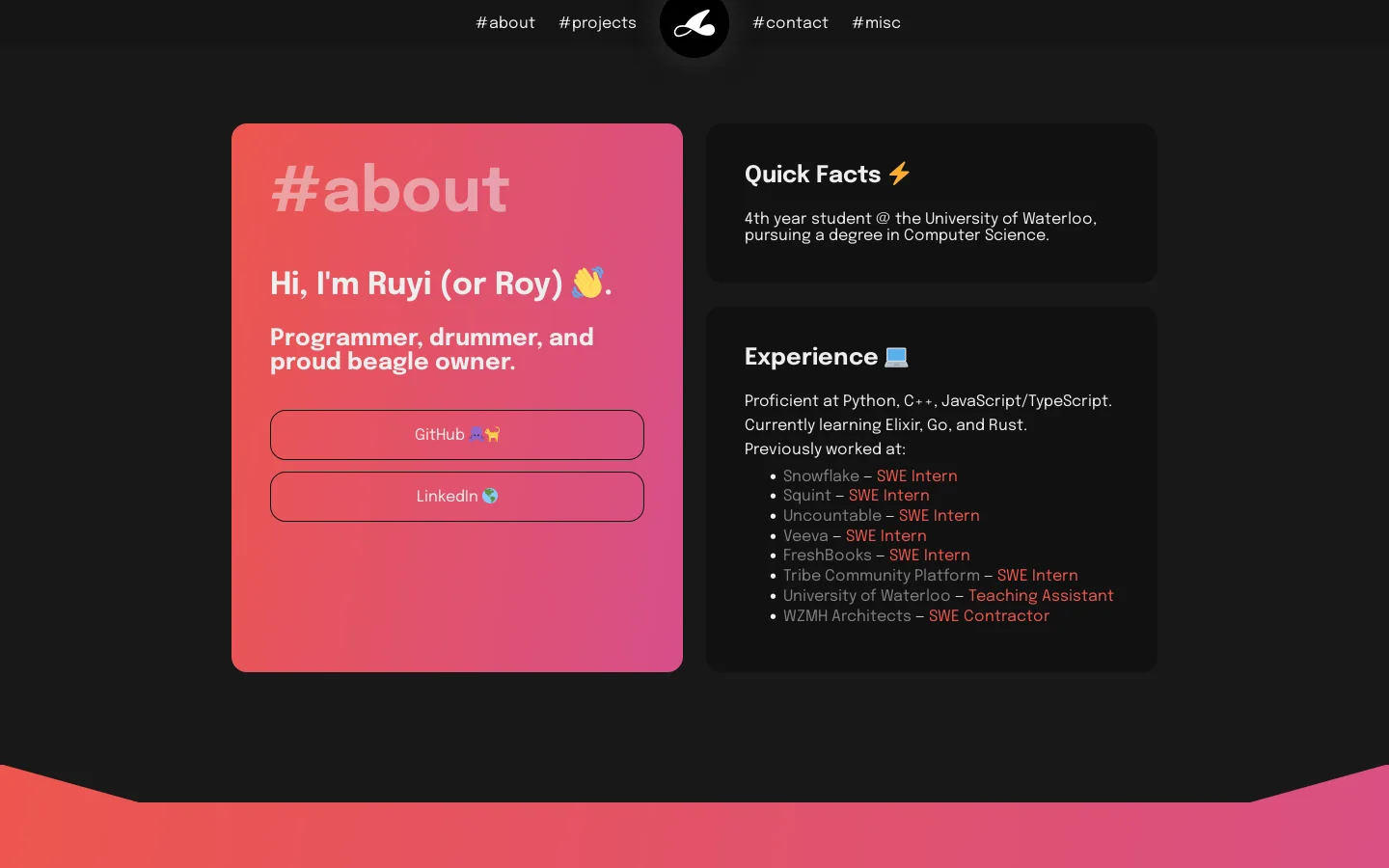 Ruyi Li Homepage screenshot