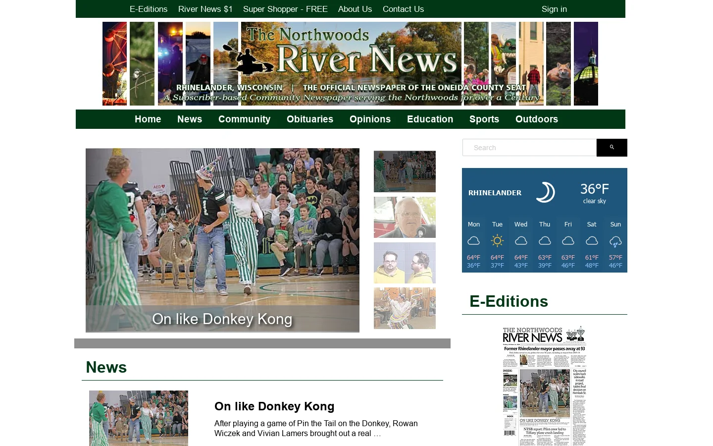 The Northwoods River News Homepage screenshot