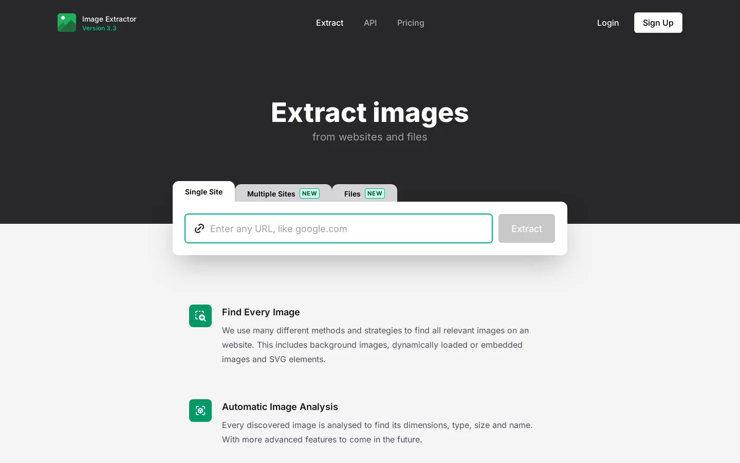 extract.pics Homepage screenshot