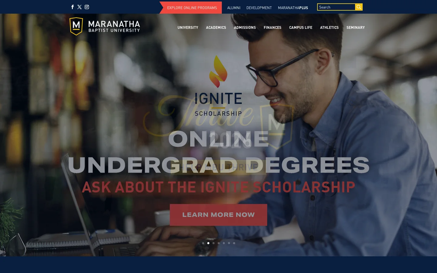 Maranatha Baptist University in Watertown, WI exists to develop leaders for ministry in the local church and the world. - Maranatha Baptist University Homepage screenshot