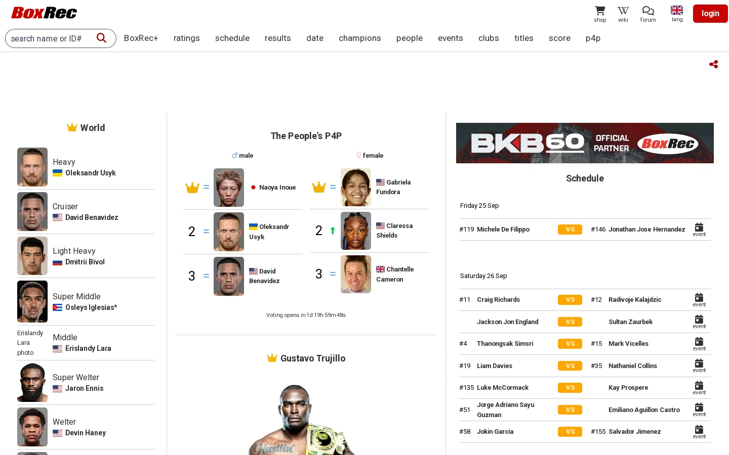 BoxRec Homepage screenshot