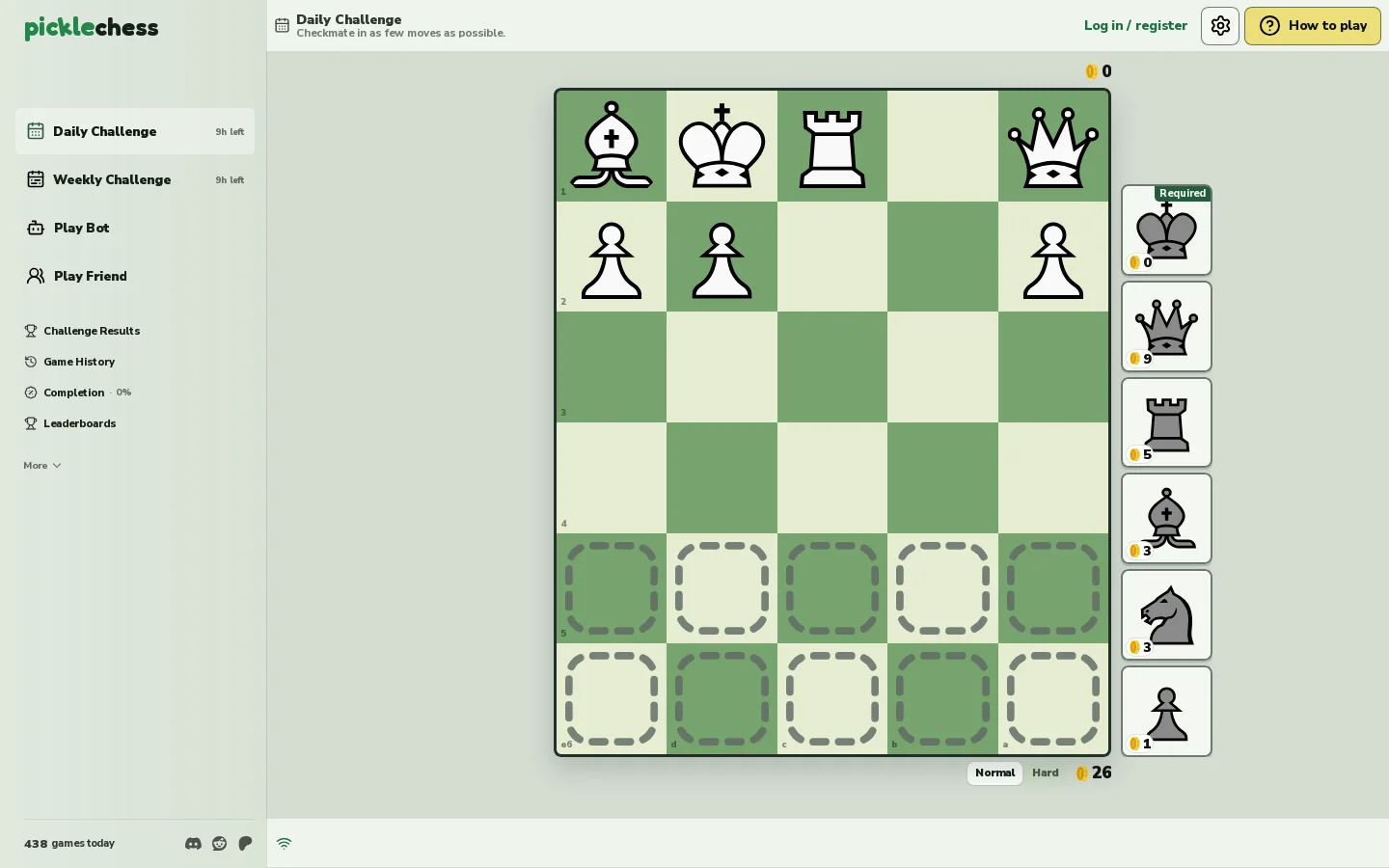 picklechess | Pick your pieces, then play mini chess. Homepage screenshot