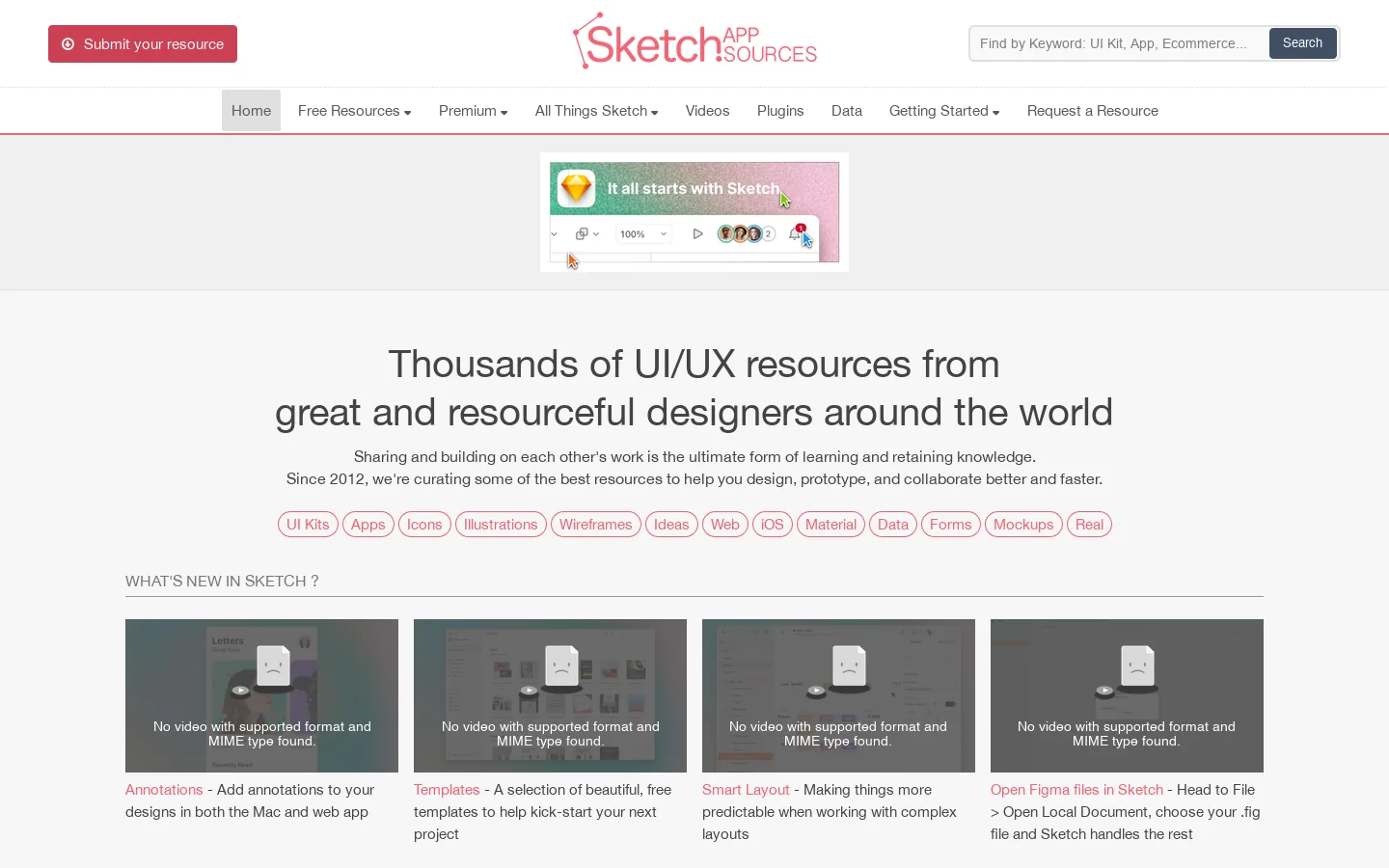 Sketch App Sources Homepage screenshot