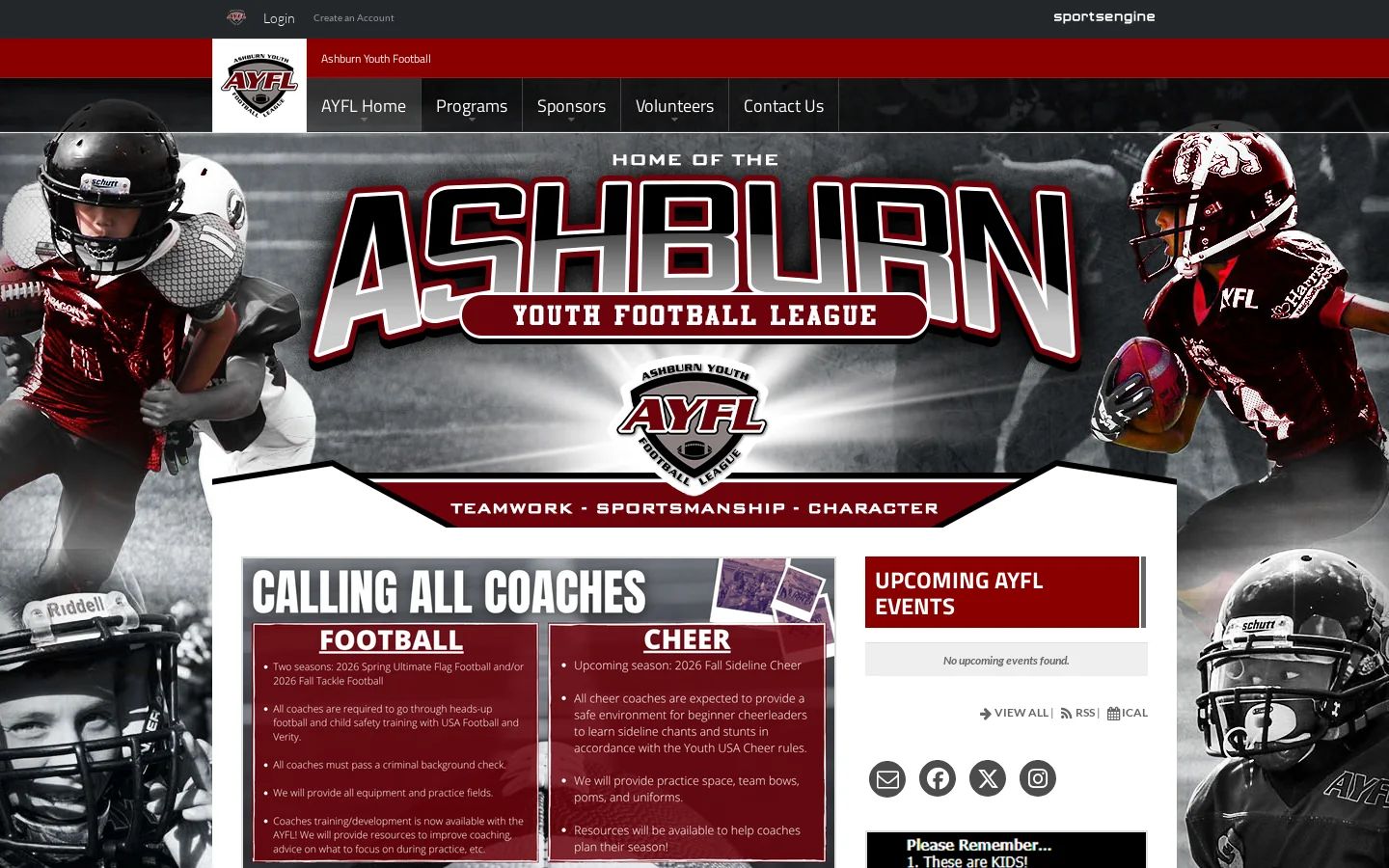 Ashburn Youth Football Homepage screenshot