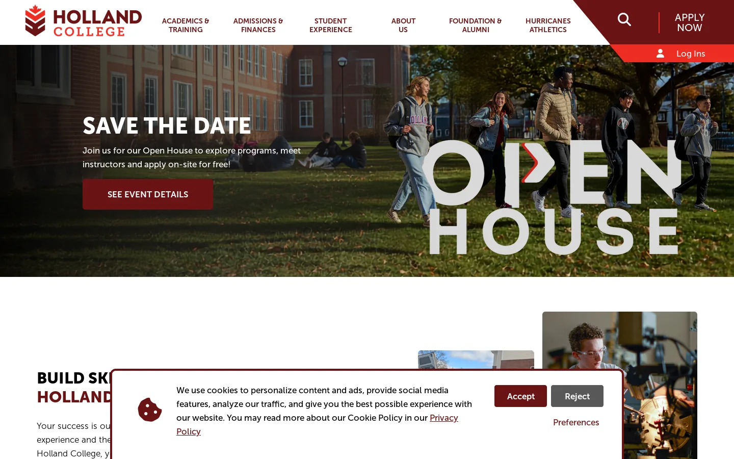 Holland College Homepage screenshot