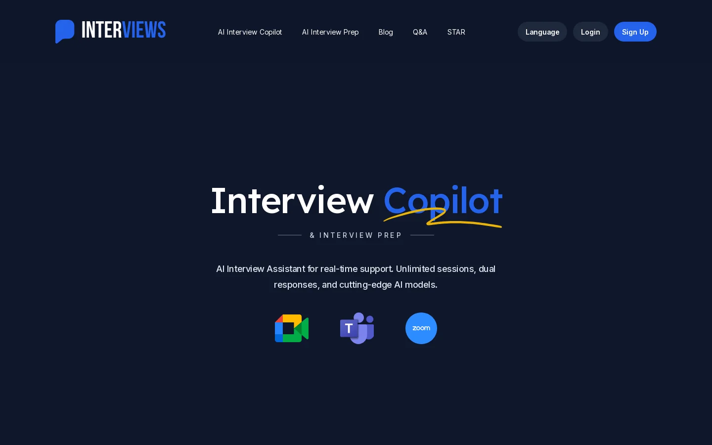 Interviews Chat Homepage screenshot